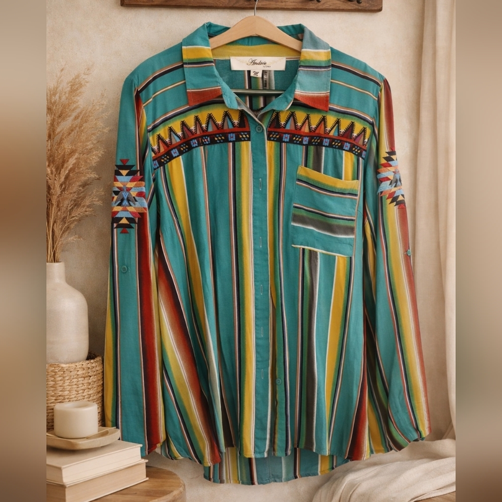 Andree Multicolor Striped Shirt with Embroidery